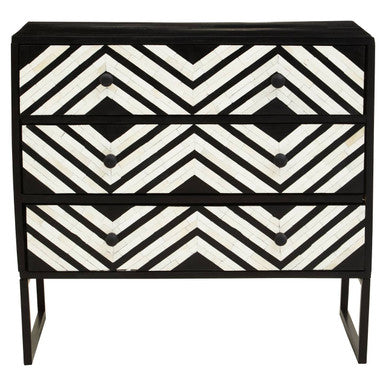 Orsina Fusion Bone Inlay 3-Drawer Chest – Black Rhombus Pattern