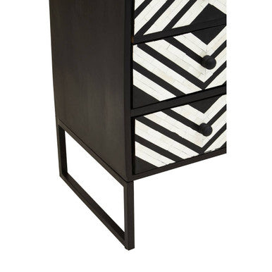 Orsina Fusion Bone Inlay 3-Drawer Chest – Black Rhombus Pattern