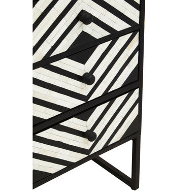 Orsina Fusion Bone Inlay 3-Drawer Chest – Black Rhombus Pattern