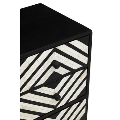 Orsina Fusion Bone Inlay 3-Drawer Chest – Black Rhombus Pattern