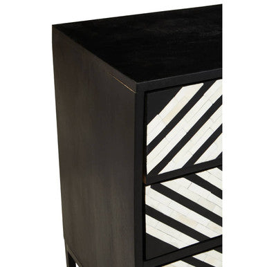 Orsina Fusion Bone Inlay 3-Drawer Chest – Black Rhombus Pattern