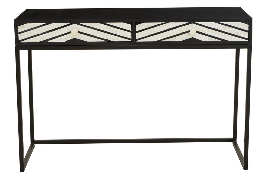 Orsina Fusion 2-Drawer Console Table | Black Bone Inlay Chevron