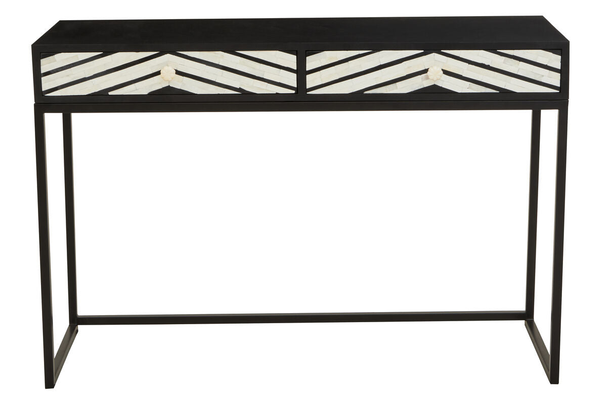 Orsina Fusion 2-Drawer Console Table | Black Bone Inlay Chevron