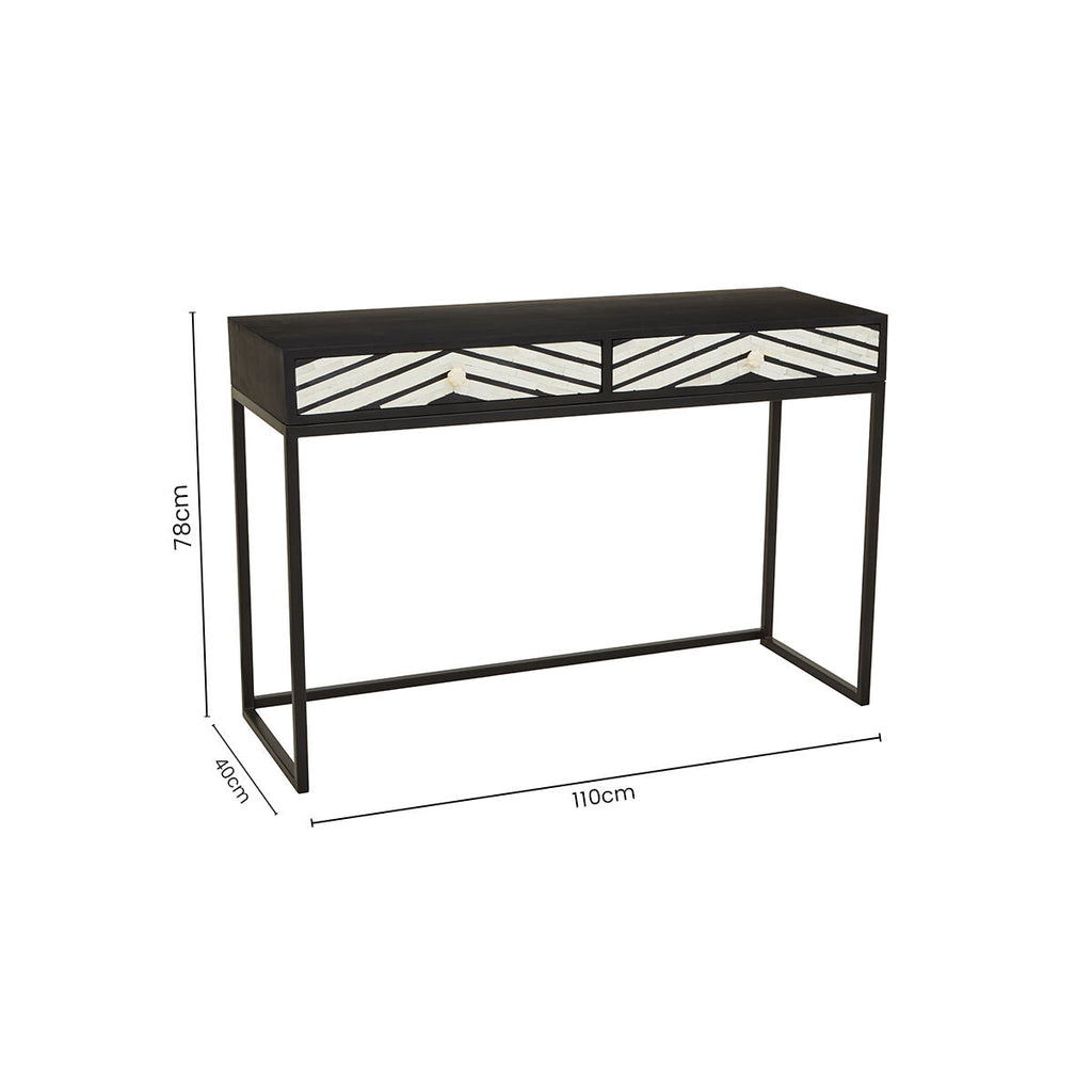 Orsina Fusion 2-Drawer Console Table | Black Bone Inlay Chevron