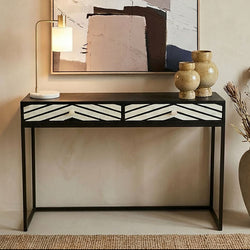 Orsina Fusion 2-Drawer Console Table | Black Bone Inlay Chevron