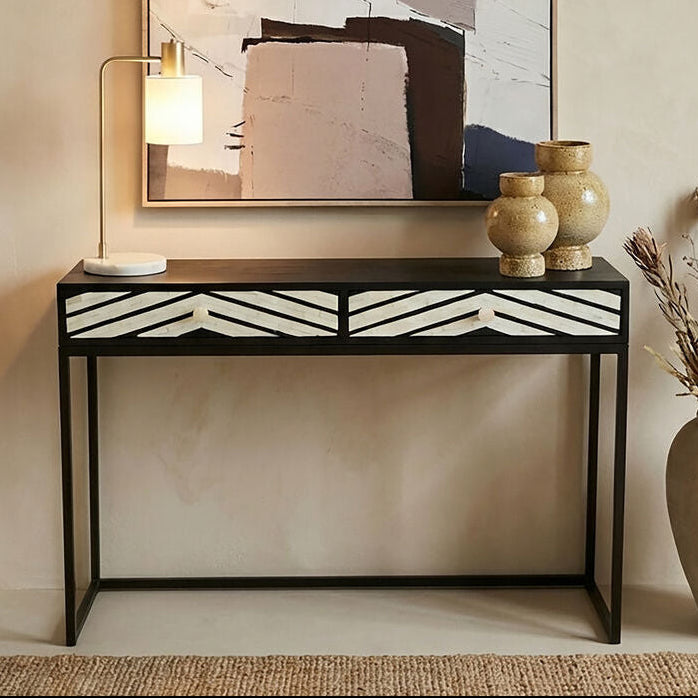 Orsina Fusion 2-Drawer Console Table | Black Bone Inlay Chevron