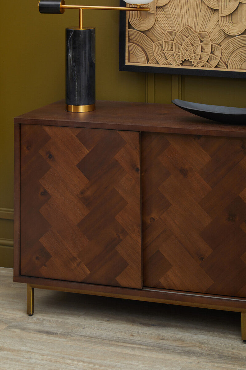 Orsina Brando Acacia Wood Sideboard – Herringbone Storage Cabinet