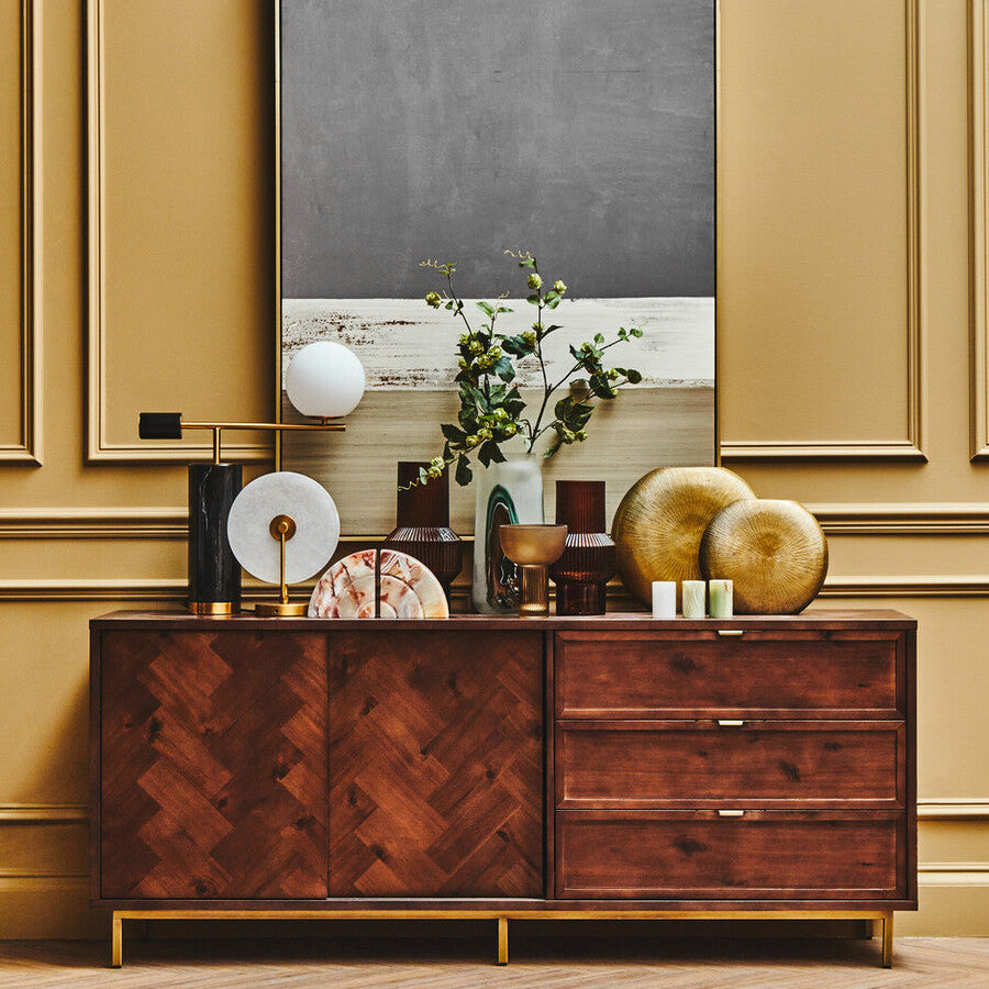 Orsina Brando Acacia Wood Sideboard – Herringbone Storage Cabinet