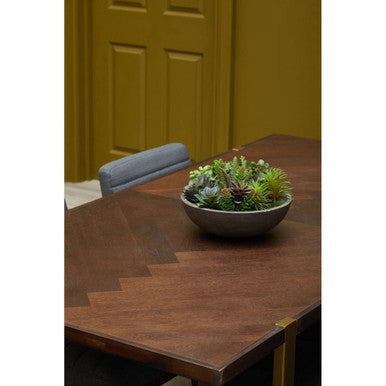 Orsina Brando Dining Table – Grey Acacia Chevron Wood & Brass