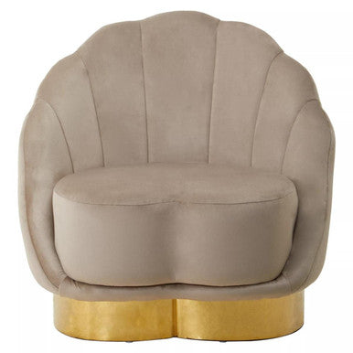 Orsina Biarritz Mink Velvet Accent Chair with Curved Gold Base