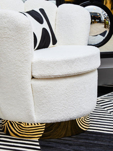 Orsina Biarritz Scalloped Swivel Chair | Off White Boucle Accent Chair