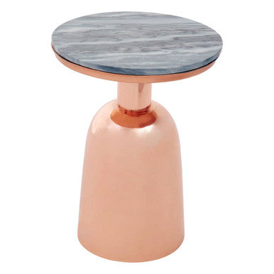 Orsina Amira Black Marble Side Table – Round Copper Pedestal Base