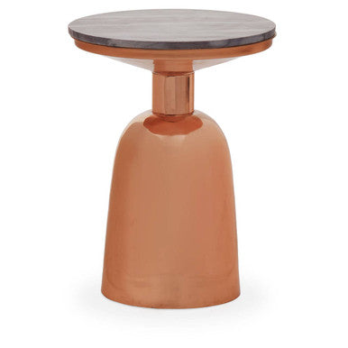 Orsina Amira Black Marble Side Table – Round Copper Pedestal Base