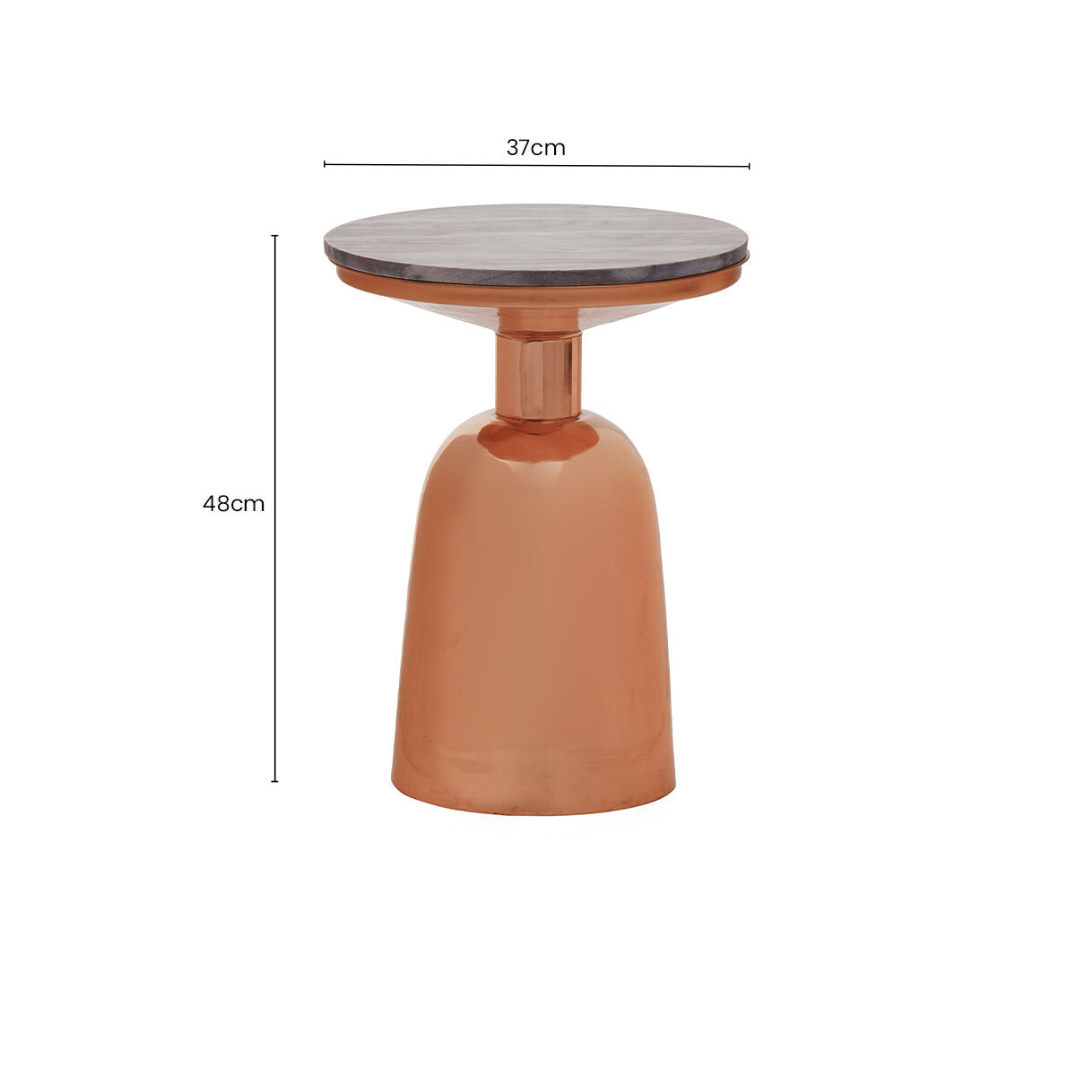 Orsina Amira Black Marble Side Table – Round Copper Pedestal Base