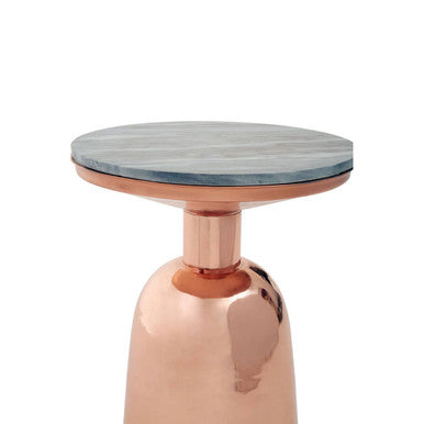 Orsina Amira Black Marble Side Table – Round Copper Pedestal Base