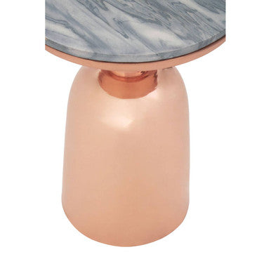 Orsina Amira Black Marble Side Table – Round Copper Pedestal Base