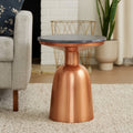 Orsina Amira Black Marble Side Table – Round Copper Pedestal Base