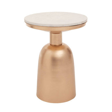 Orsina Amira Round White Marble Side Table with Chunky Gold Iron Base