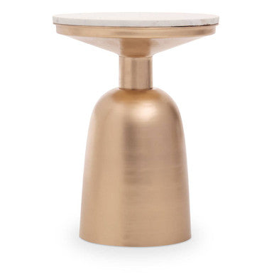 Orsina Amira Round White Marble Side Table with Chunky Gold Iron Base