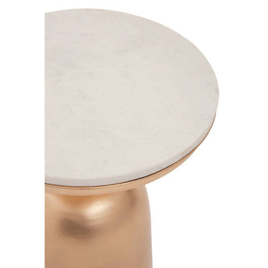 Orsina Amira Round White Marble Side Table with Chunky Gold Iron Base