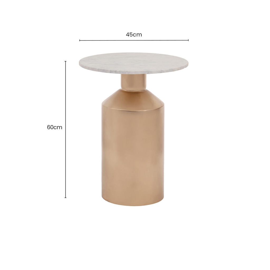 Orsina Amira White Carrara Marble Side Table with Gold Iron Base