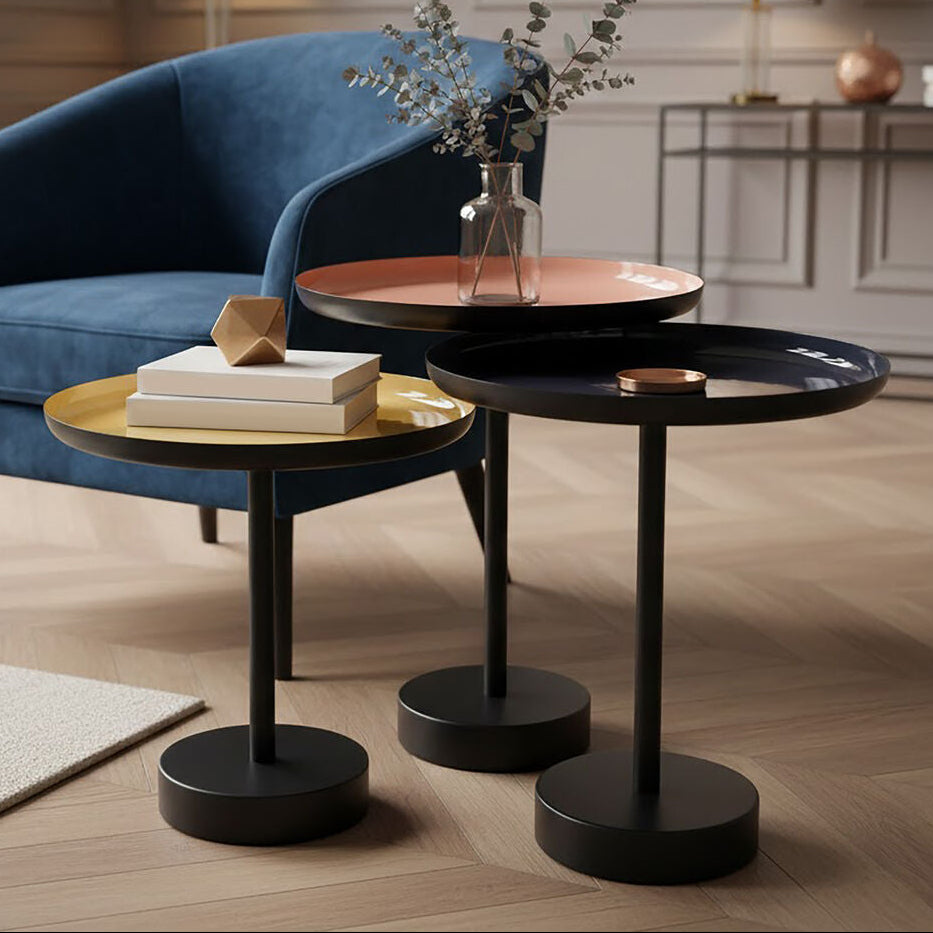 Orsina Amira Set of 3 Gold & Black Enamel Tray Tables | Iron Nesting