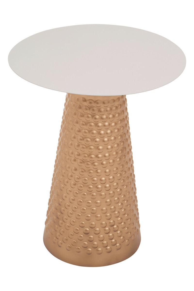 Orsina Amira Gold Side Table – White Round Metal Pedestal End Table