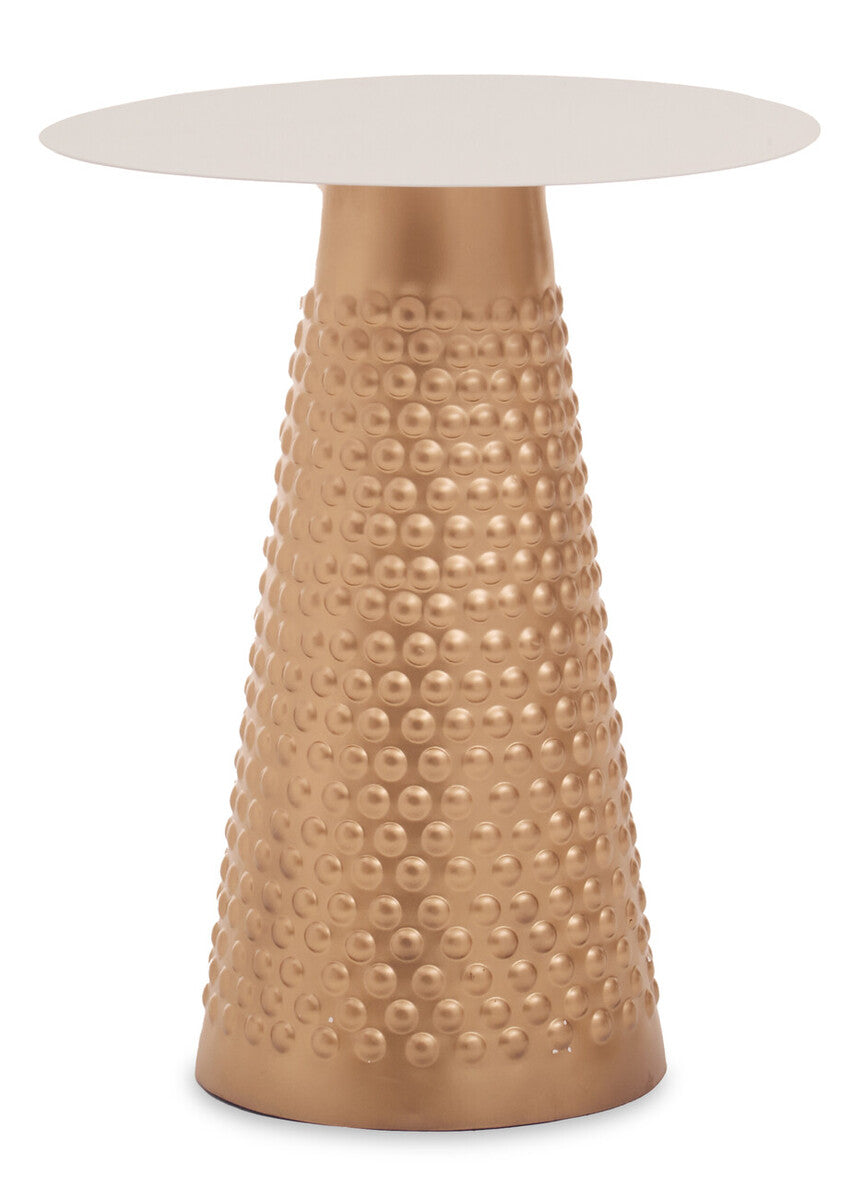 Orsina Amira Gold Side Table – White Round Metal Pedestal End Table