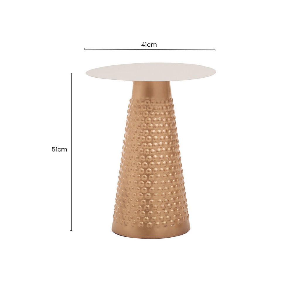 Orsina Amira Gold Side Table – White Round Metal Pedestal End Table