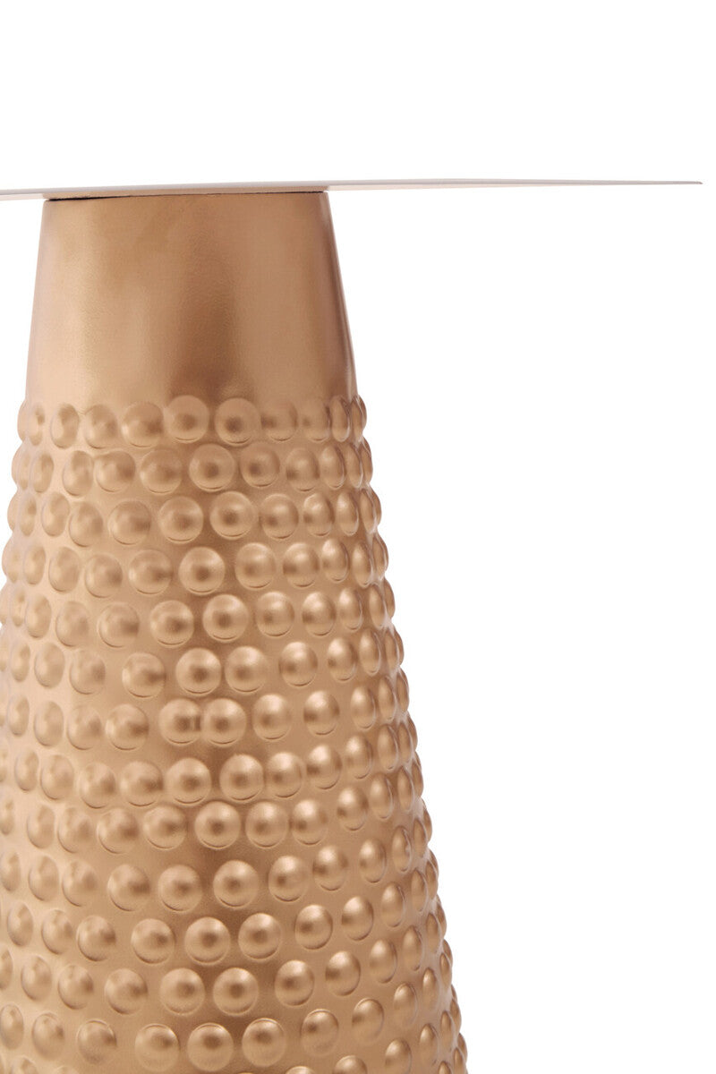Orsina Amira Gold Side Table – White Round Metal Pedestal End Table