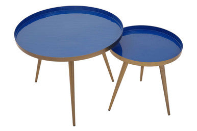 Orsina Amira Blue Enamel Nesting Side Tables | Gold Metal Frame