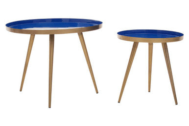 Orsina Amira Blue Enamel Nesting Side Tables | Gold Metal Frame