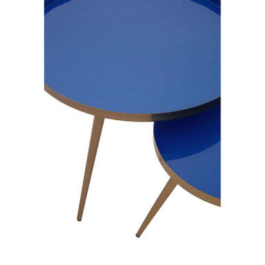 Orsina Amira Blue Enamel Nesting Side Tables | Gold Metal Frame