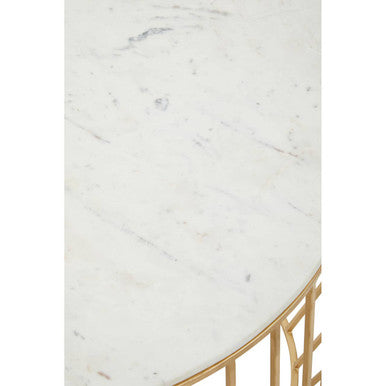 Orsina Pali Round White Marble Coffee Table with Gold Iron Cage Base