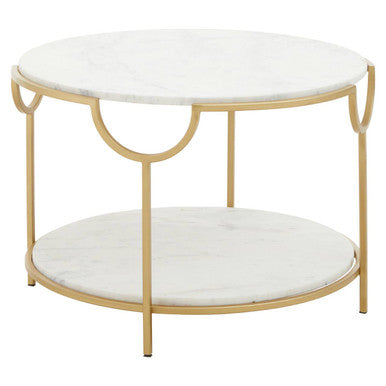 Orsina Pali Two-Tier White Marble Side Table with Gold Iron Frame