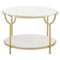 Orsina Pali Two-Tier White Marble Side Table with Gold Iron Frame