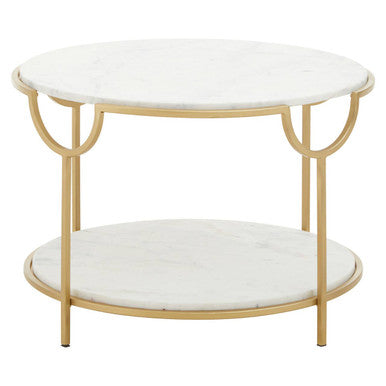 Orsina Pali Two-Tier White Marble Side Table with Gold Iron Frame
