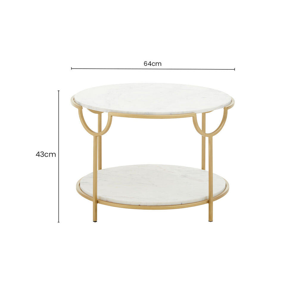 Orsina Pali Two-Tier White Marble Side Table with Gold Iron Frame