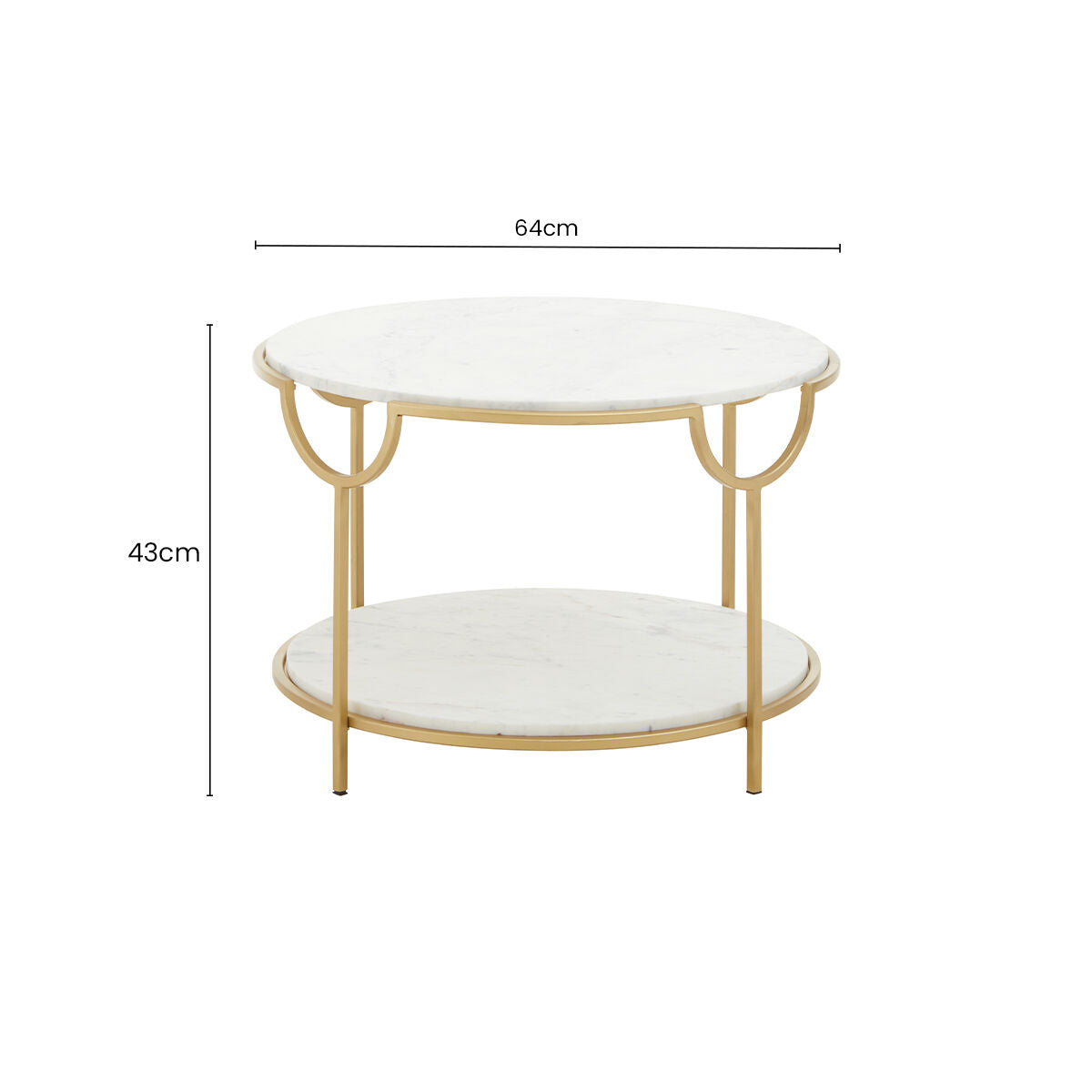 Orsina Pali Two-Tier White Marble Side Table with Gold Iron Frame