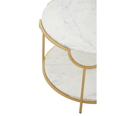 Orsina Pali Two-Tier White Marble Side Table with Gold Iron Frame