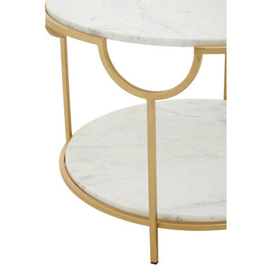 Orsina Pali Two-Tier White Marble Side Table with Gold Iron Frame