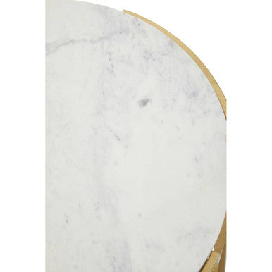 Orsina Pali Two-Tier White Marble Side Table with Gold Iron Frame