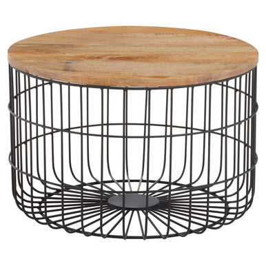 Orsina Pali Mango Wood Side Table – Black Metal Cage Base Accent