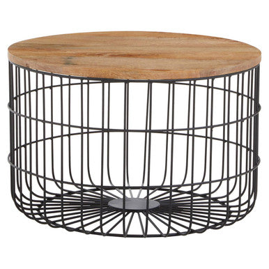 Orsina Pali Mango Wood Side Table – Black Metal Cage Base Accent