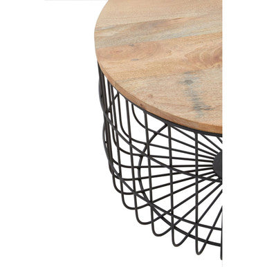Orsina Pali Mango Wood Side Table – Black Metal Cage Base Accent