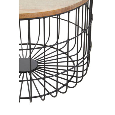 Orsina Pali Mango Wood Side Table – Black Metal Cage Base Accent