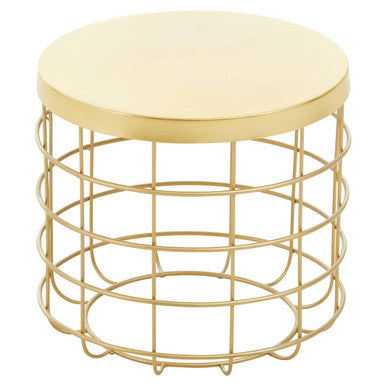 Orsina Pali Gold Side Table – Round Iron End Table with Caged Base
