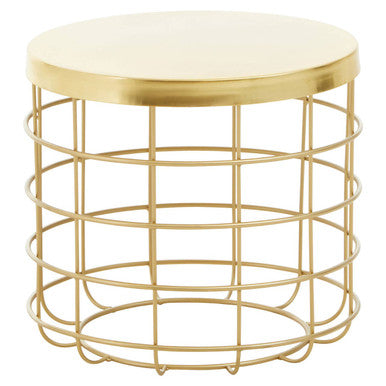 Orsina Pali Gold Side Table – Round Iron End Table with Caged Base