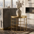 Orsina Pali Gold Side Table – Round Iron End Table with Caged Base