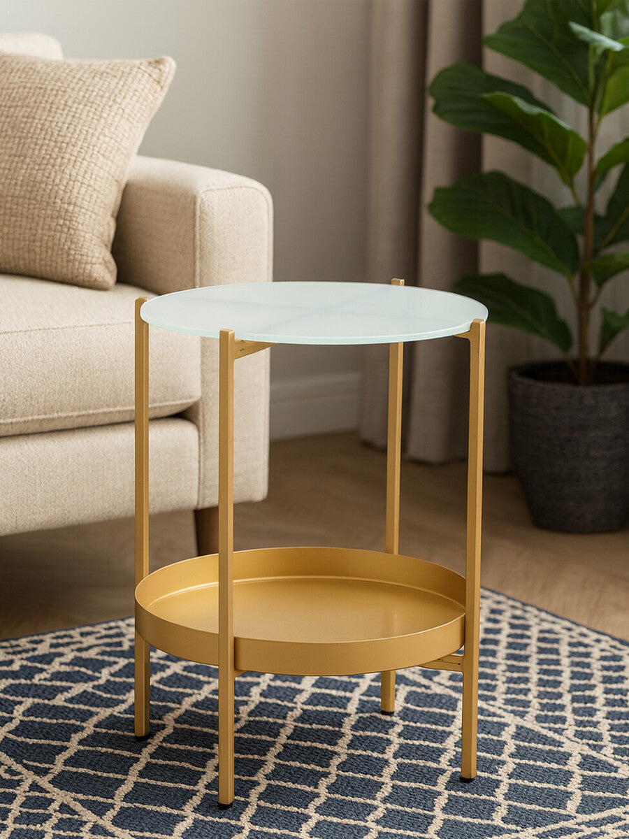 Orsina Pali Gold Iron and Glass Two-Tier Side Table | Modern End Table